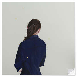 Wall sticker Back view of a young woman with gold dots