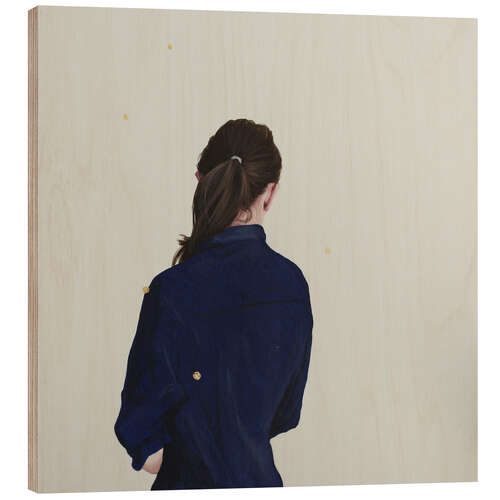 Tableau en bois Back view of a young woman with gold dots