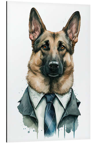 Aluminiumtavla German Shepherd Wearing Suit and Tie