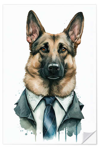 Selvklebende plakat German Shepherd Wearing Suit and Tie