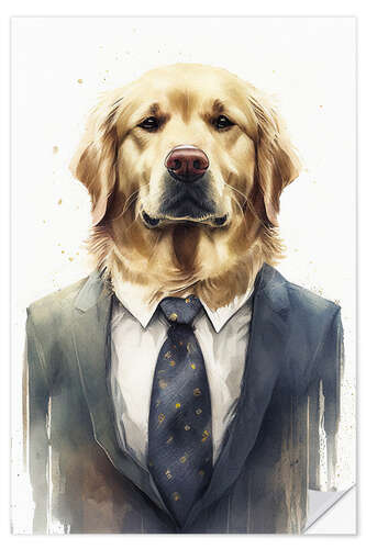 Vinilo para la pared Golden Retriever Wearing Suit and Tie