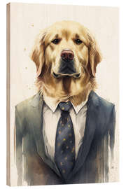 Wood print Golden Retriever Wearing Suit and Tie