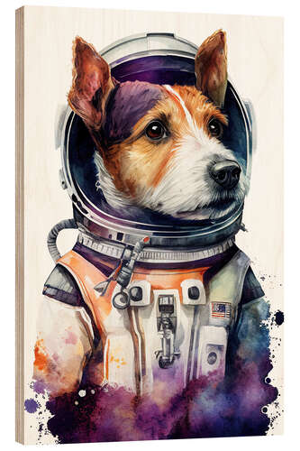 Obraz na drewnie Terrier Astronaut