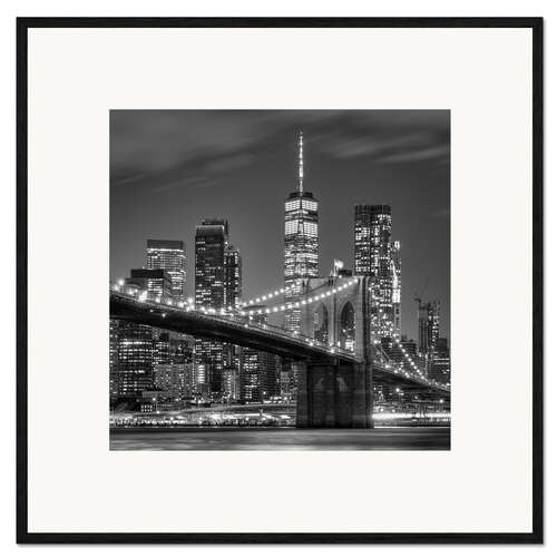 Innrammet kunsttrykk Brooklyn Bridge black and white