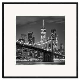 Innrammet kunsttrykk Brooklyn Bridge black and white