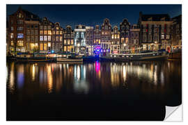 Selvklebende plakat City Lights in Amsterdam at Night