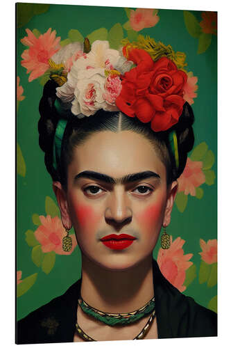 Aluminium print Frida Kahlo with Flower Crown