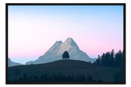 Gerahmter Kunstdruck Schreckhorn und ein einsamer Baum