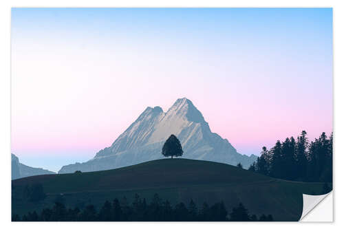 Selvklebende plakat Schreckhorn and a lonely tree