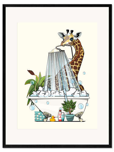 Impression artistique encadrée Giraffe in the Shower