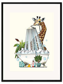 Impression artistique encadrée Giraffe in the Shower
