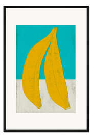 Gerahmter Kunstdruck Bananen auf Türkisblau