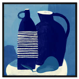 Gerahmter Kunstdruck Blaue Komposition von indigoblauen Vasen