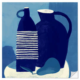 Selvklebende plakat Blue Composition of Indigo Blue Vases