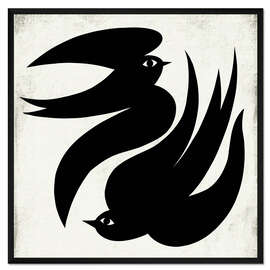 Gerahmter Kunstdruck Zwei im Himmel tanzende Schwalben