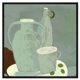 Gerahmter Kunstdruck Tasse, Krug und Kanne
