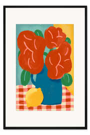 Gerahmter Kunstdruck Blumenvase und Zitrone