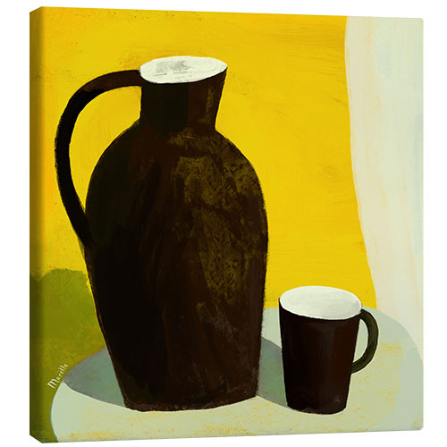 Canvas print Terracotta jug in a bright yellow room