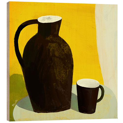 Wood print Terracotta jug in a bright yellow room