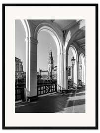 Impression artistique encadrée Alster arcades and the town hall in Hamburg