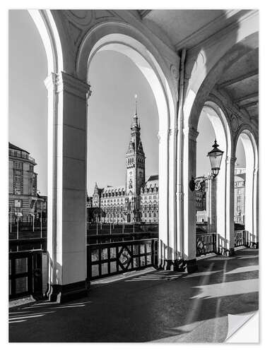 Muursticker Alster arcades and the town hall in Hamburg