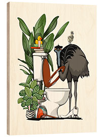 Quadro de madeira Emu, Australian Bird on the Toilet