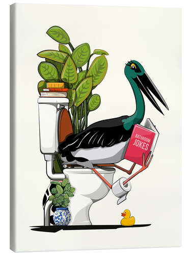 Canvas-taulu Black Stork Sitting on the Toilet with a Joke Book