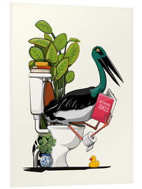 Foam board print Black Stork Sitting on the Toilet with a Joke Book