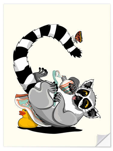 Sticker mural Ring Tailed Lemur Cleaning Teeth