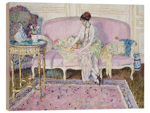 Tableau en bois Woman Seated on Sofa in Interior, 1914