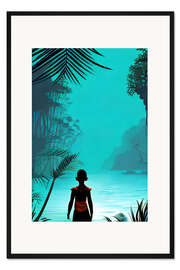Gerahmter Kunstdruck Türkisblauer Dschungel