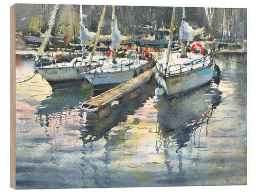 Wood print Yachts in the port