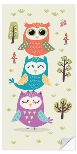 Door sticker Three Colourful Owls