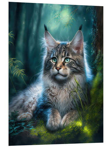 Print på skumplade Adorable Maine Coon cat in the forest