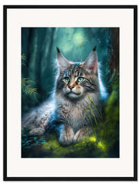 Gerahmter Kunstdruck Bezaubernde Maine Coon Katze im Wald