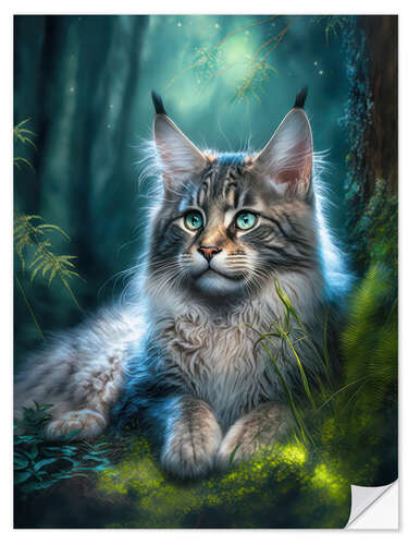 Wandsticker Bezaubernde Maine Coon Katze im Wald