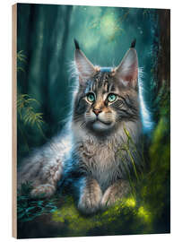 Wood print Adorable Maine Coon cat in the forest