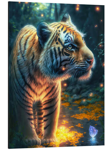 Tableau en aluminium Little tiger in the magic forest