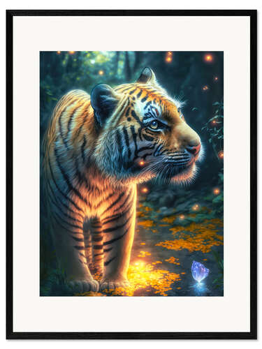 Framed art print Little tiger in the magic forest