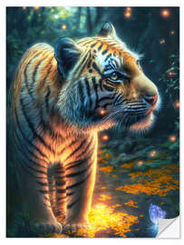 Selvklebende plakat Little tiger in the magic forest