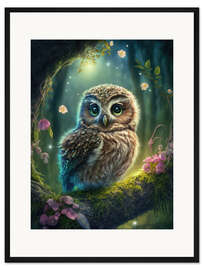 Gerahmter Kunstdruck Süße Eule auf einem Baum - Dolphins DreamDesign