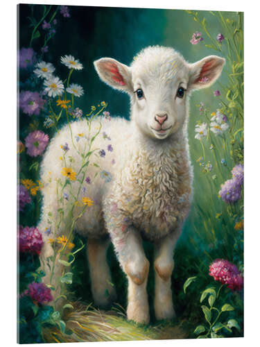 Acrylic print Little lamb in the flower meadow