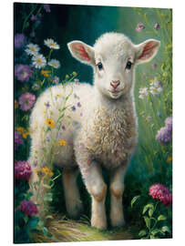 Quadro em alumínio Little lamb in the flower meadow