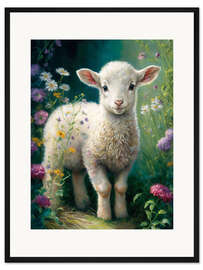 Gerahmter Kunstdruck Lämmchen in der Blumenwiese