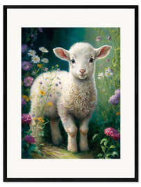 Kunsttryk i ramme Little lamb in the flower meadow