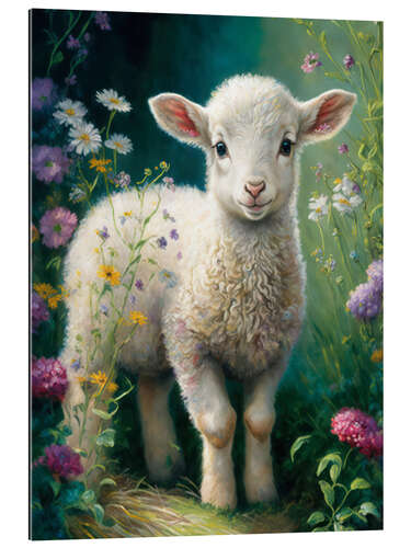 Gallery print Little lamb in the flower meadow