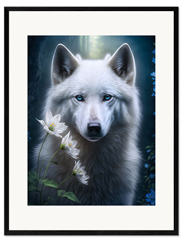 Kehystetty taidepainatus White mystical wolf