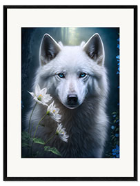 Framed art print White mystical wolf