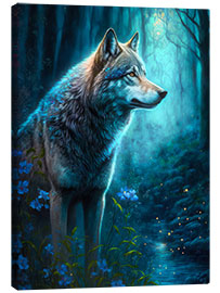 Stampa su tela  Wolf in the moonlight - Dolphins DreamDesign