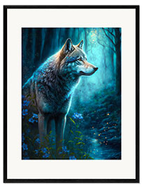 Kehystetty taidepainatus Wolf in the moonlight